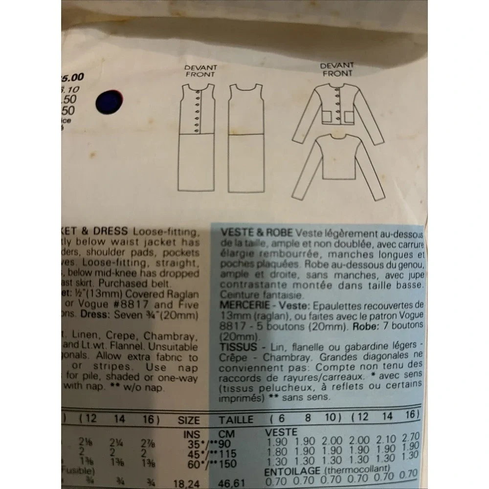 Jacket Dress Loose Fitting Very EASY VOGUE Sewing Pattern 9350 Size 12-16 Cut
